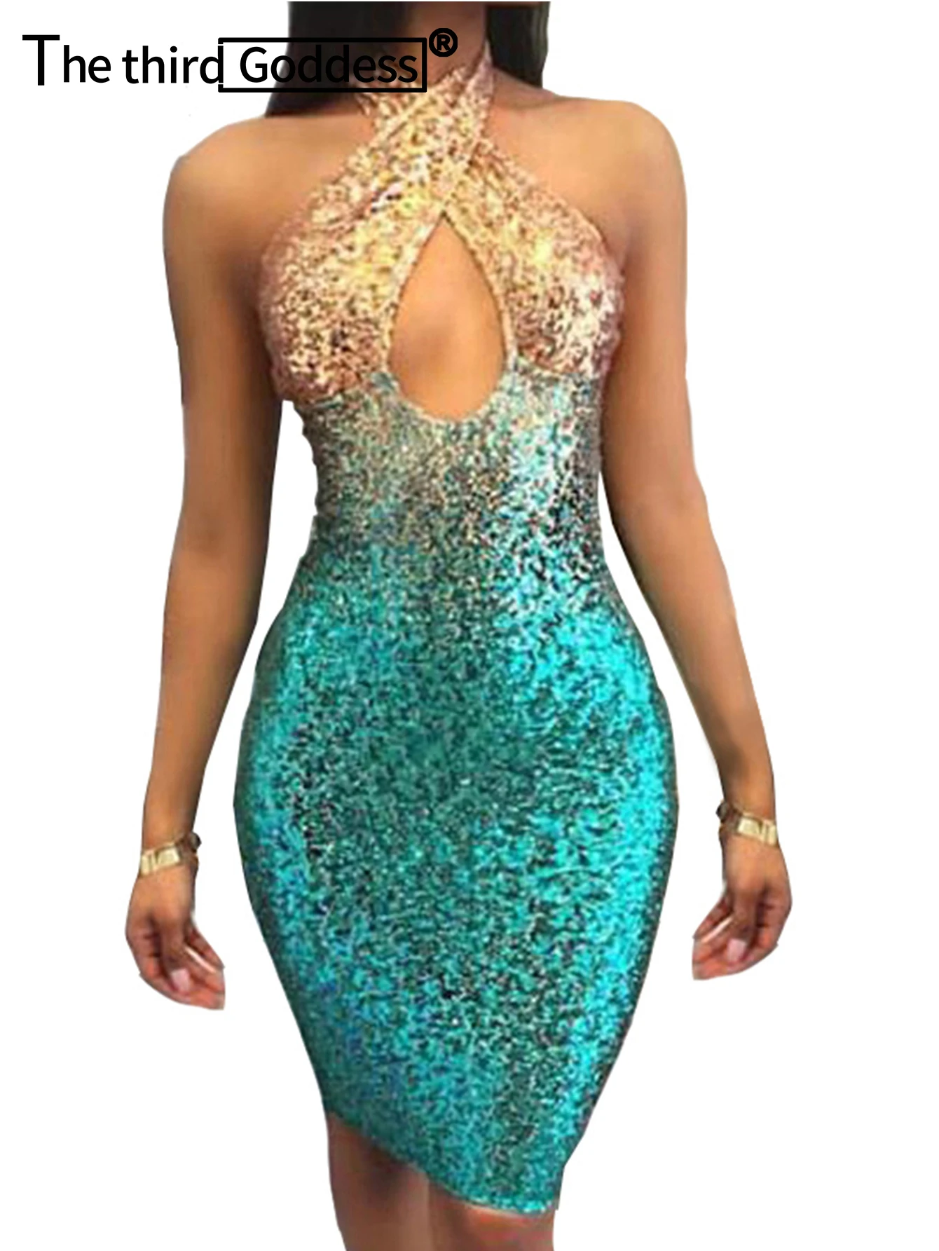 Sexy Chic Summer Gold Red Sequins Dress Backless Sleeveless Bodycon Muliti Color Cross Halter Club Party Dresses 2024 Vestidos