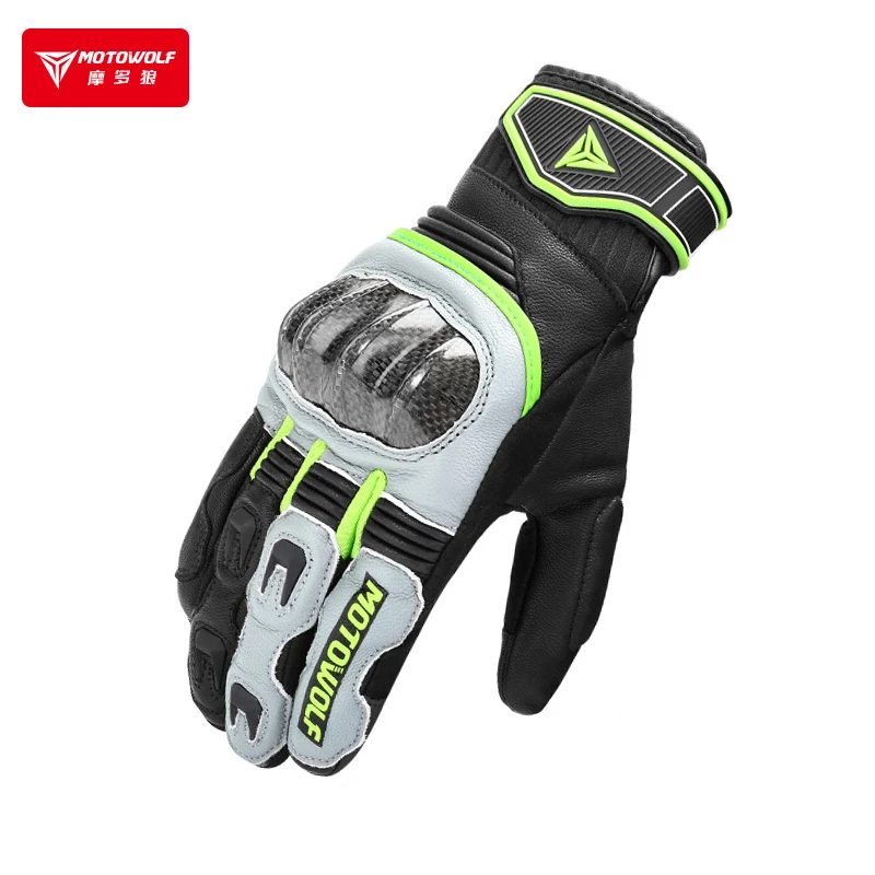 Leather Motorcycle Gloves Women Men Carbon Fiber High Quality Winter Cycling Riding Gloves ATV Full Finger Touch Screen