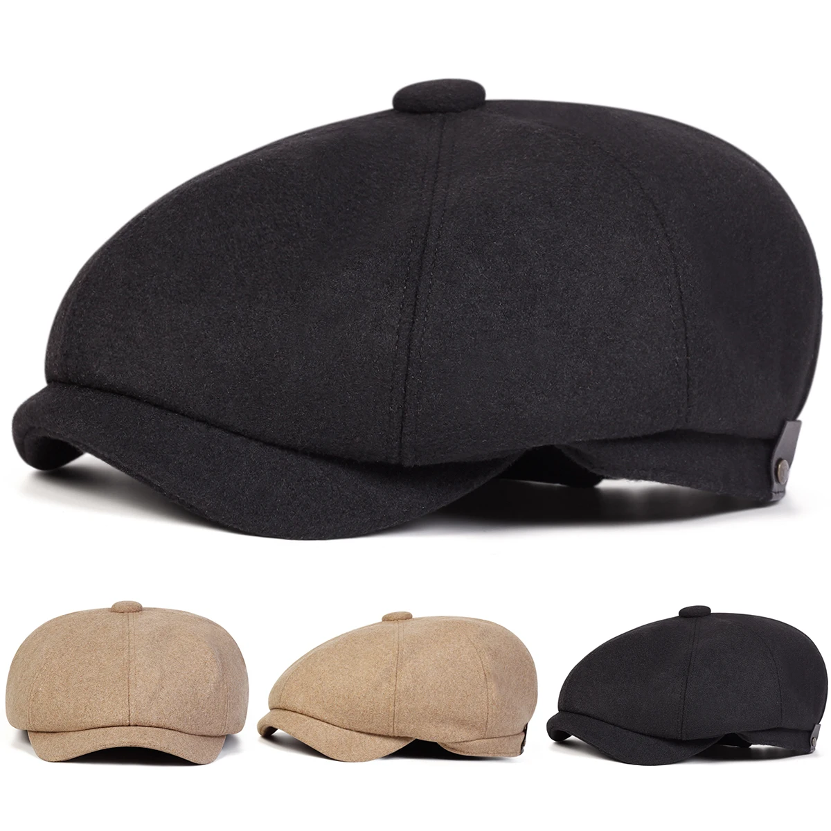 Unisex Woolen Solid Color Newsboy Caps Men British Painters Hats Spring Autumn Berets Hip Hop Berets