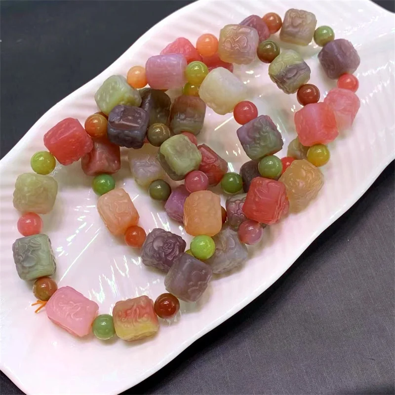 

Natural Yanyuan Agate Sugar Cube Bracelet Couple Energy Yoga Bracelet Men Women Healing Fengshui Jewelry Gift 1pcs