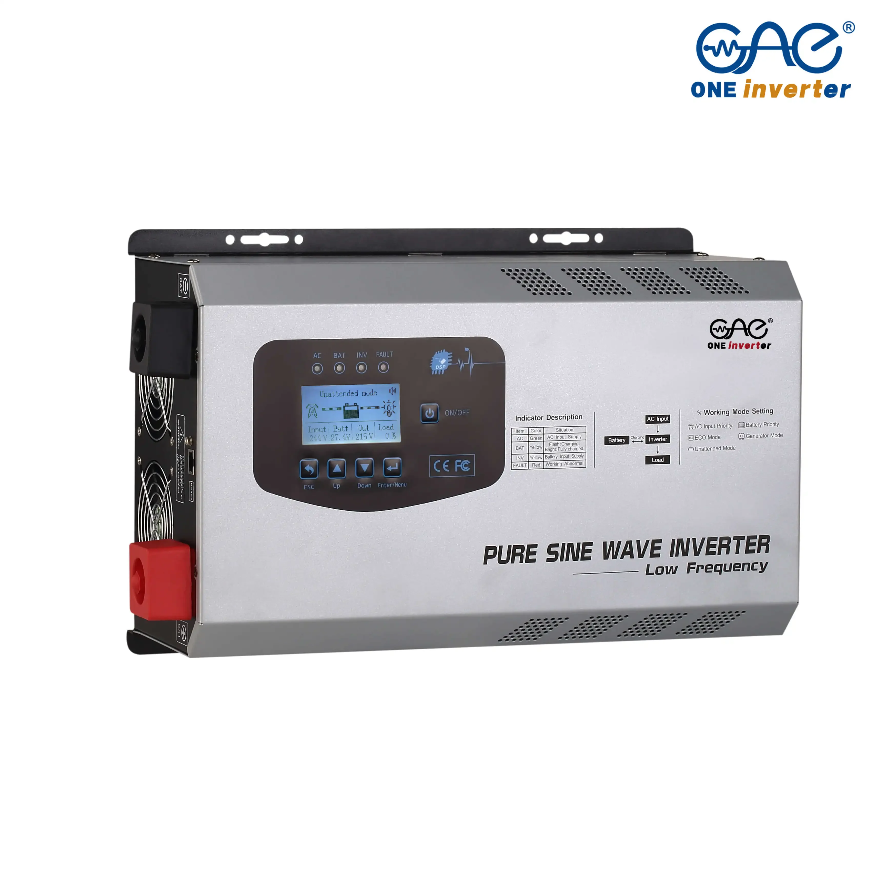 2kw 3kw watt inverter pure sine wave output with UPS function 12v 24v 48v DC to 220v AC