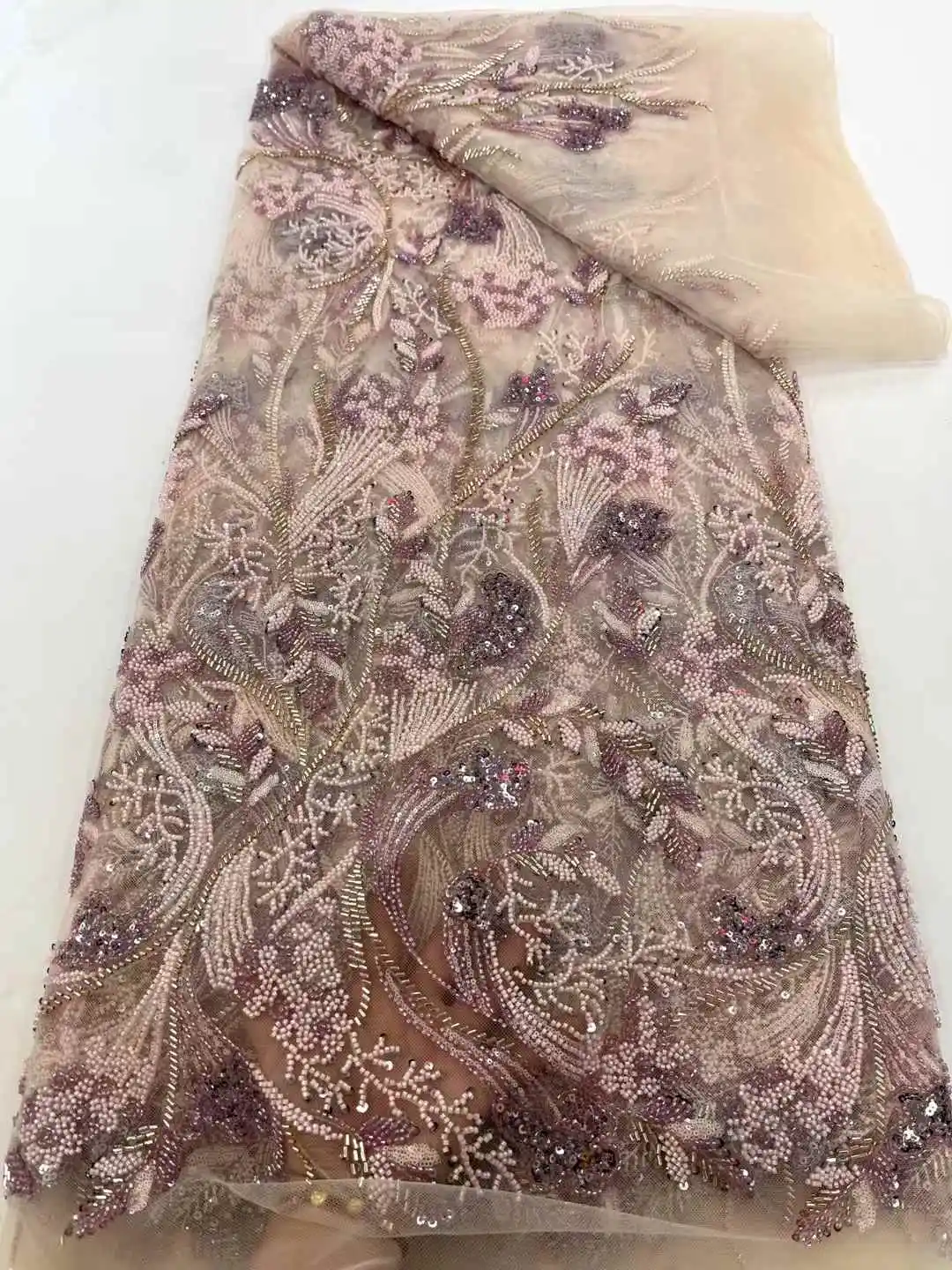 2025 새로운 아프리카 프랑스어 나이지리아 하이 엔드 레이스 원단 비즈 장식 조각 메쉬 자수 웨딩 파티 신부 봉제 드레스