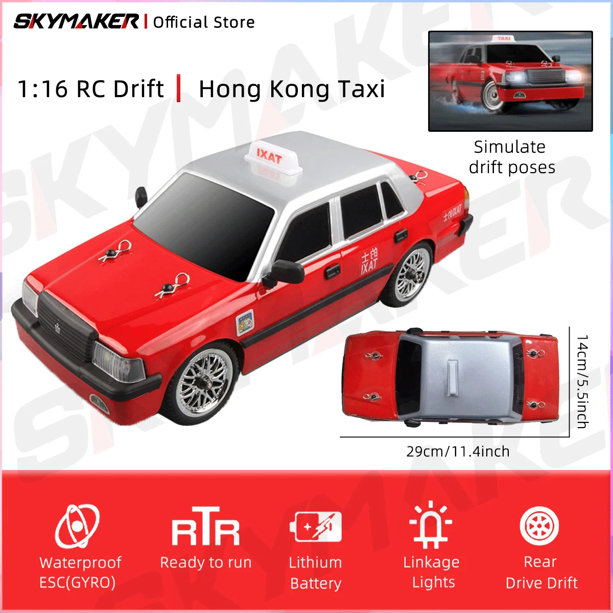 

MN38 1:16 Full Scale RC Drift Car Restores The Classic Appearance of Hong Kong Taxis Racing Tires High Toughness Nylon Frame