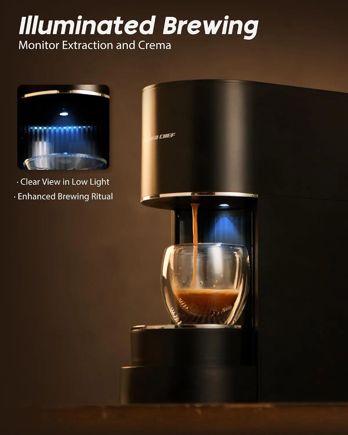 Espresso Machine Coffee Makers, Compatible with Nespresso Original Pods, One-Touch with Illuminated Brew Zone, 20 Bar Pump