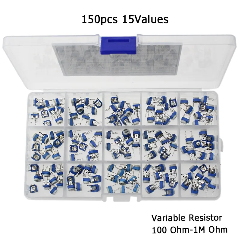 150pcs 15 Values 10 Each Trimming Potentiometer 100R 1M ohm Adjustment Variable Resistors Assorted Kit