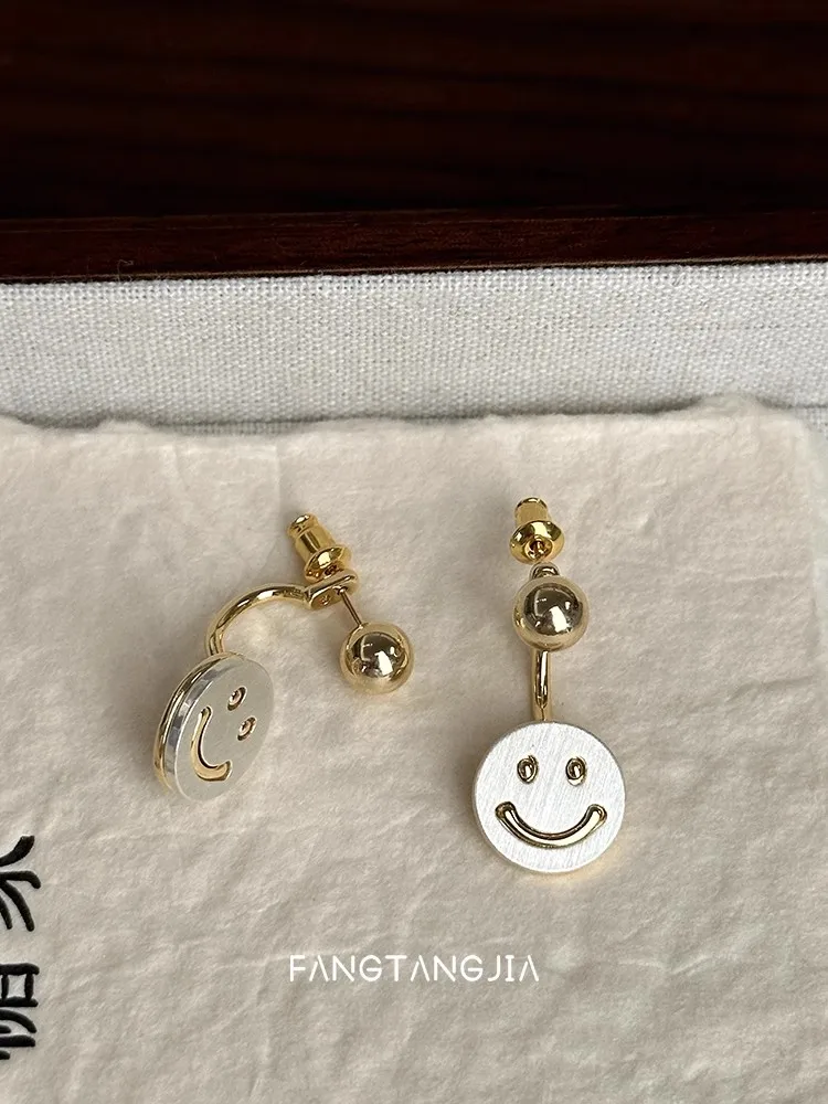 Yesy Ve Women Autumn Winter Top Quality Gold Silver Contrast Color Smile Earrings Personality Drop Earrings  New Arrival