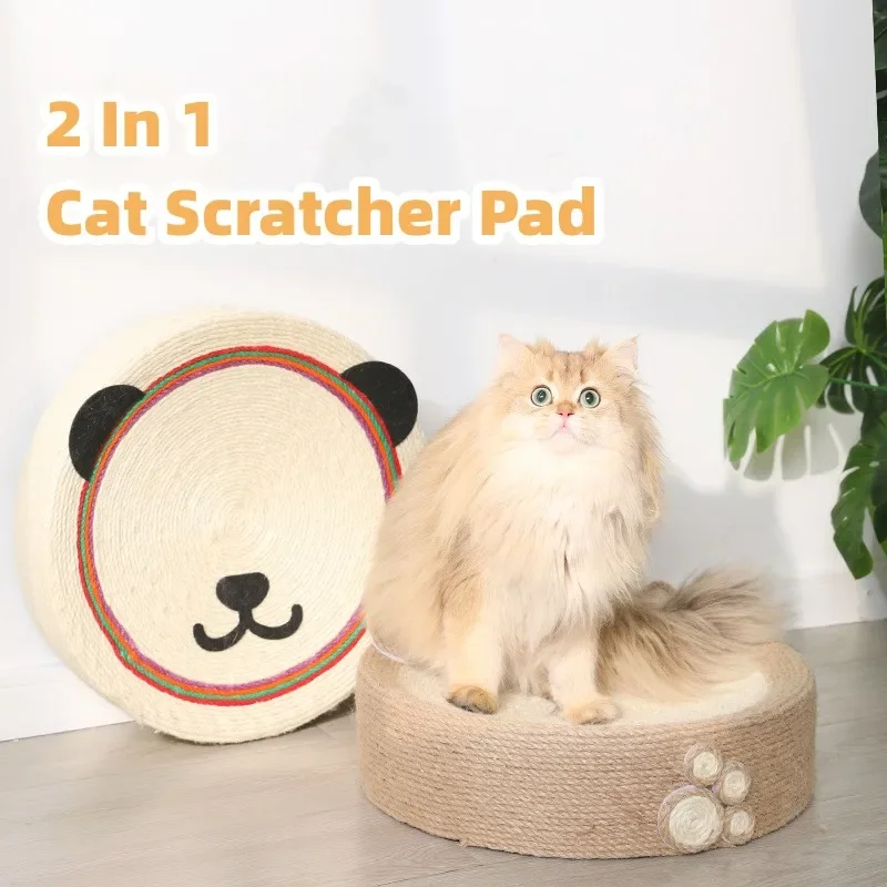 Round Cat Scratcher Pad Sisal Weave Cats Scratching Board 2 in 1 Cat House Grinding Claws Cats Training Toys Furniture Supplies