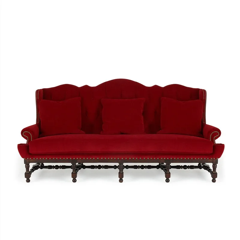 American country solid wood sofa, French retro luxury hotel clubhouse villa reception sofa