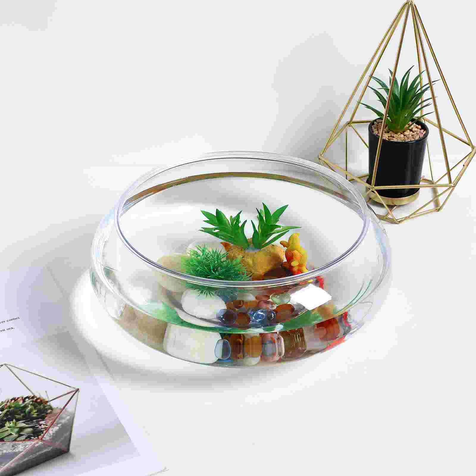 Transparent Landscape Fish Tank 2800ml Desk Aquarium Clear Betta Bowl Office Tank Decorative Plastic Container Multi