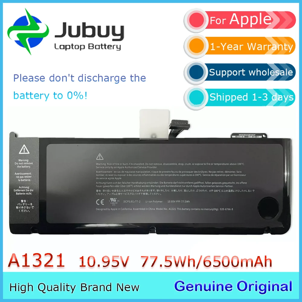 A1321 10.95V 77.5Wh Original Laptop Battery for Apple MacBook Pro 15