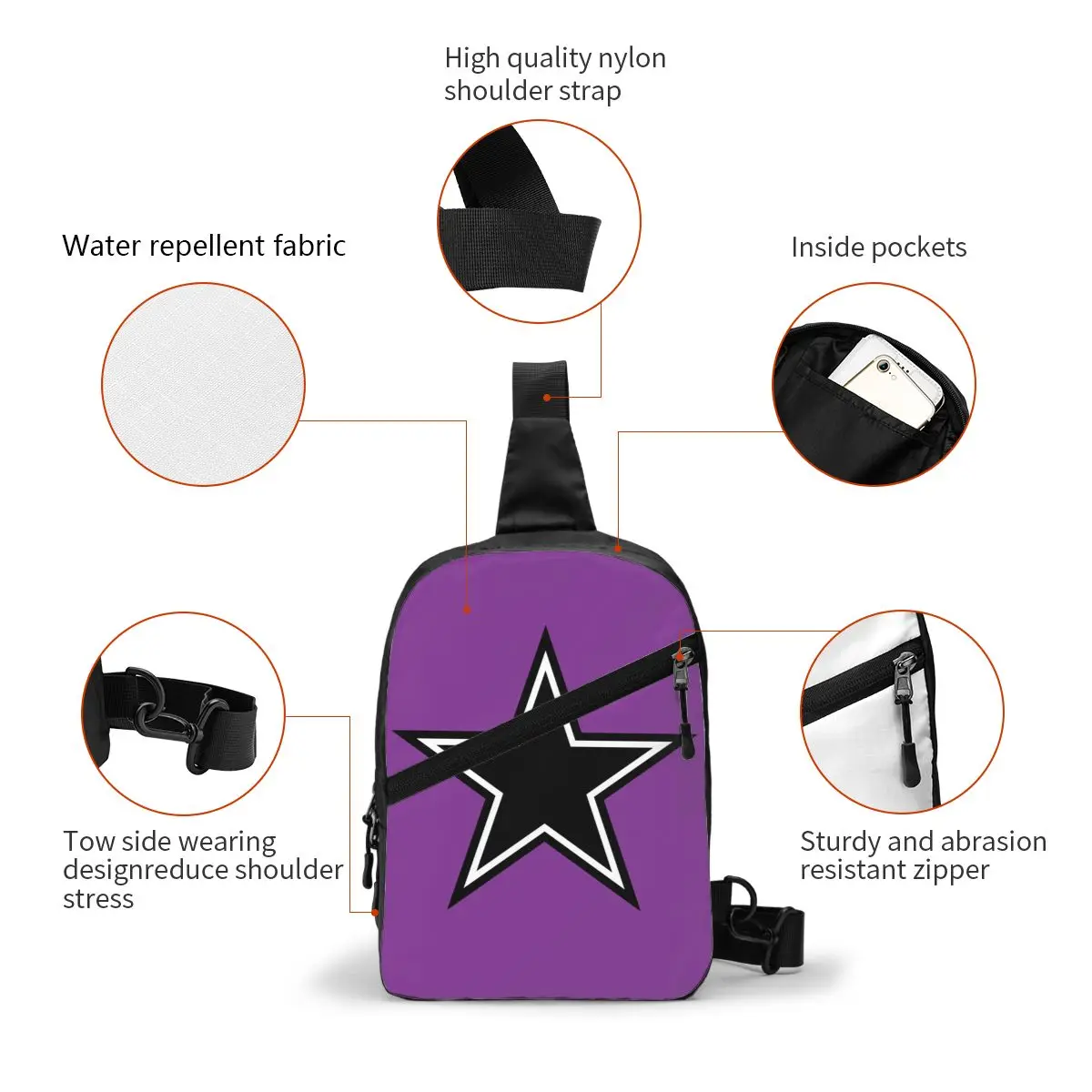 Fashion Cowboy Star Sling Crossbody Backpack Men Shoulder Chest Bags for Camping Biking