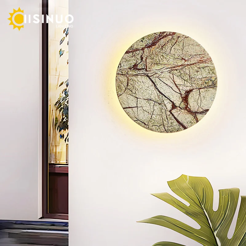 Marble Outdoor Wall Lamp Waterproof Natural Stone Light Round Style Villa Balcony Scone D20cm Weatherproof for Porch Garden Deco