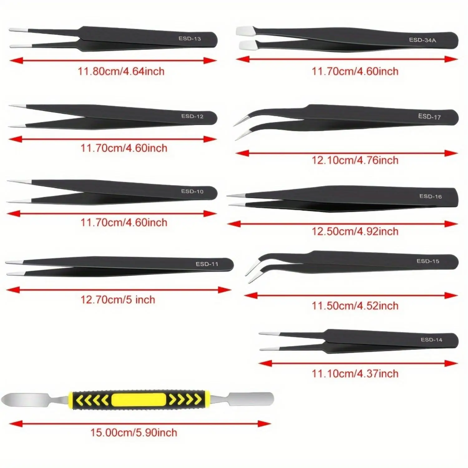 1Set 10Pcs Precision Anti-static Tweezers Set 1.5MM Durable Tweezers Tool for Electronic Repair and Process Modeling, Bending