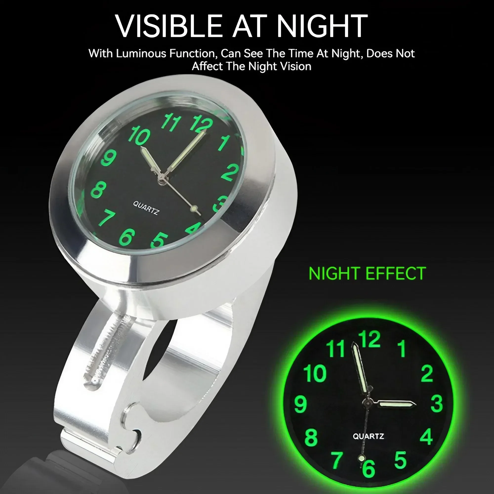Motorcycle Watch Waterproof Luminous Motorcycle Watches for Handlebars Handlebar Mount Clock for Motorcycles Electric Vehicles