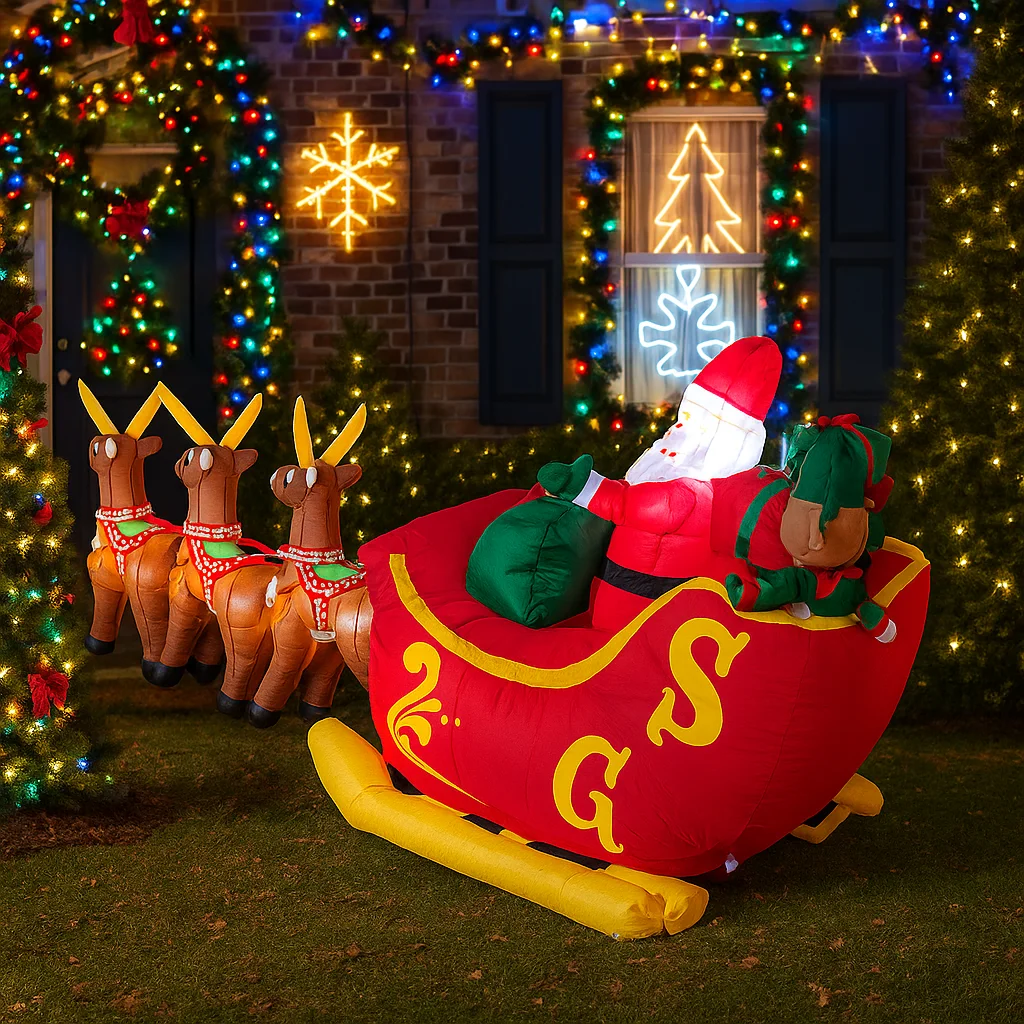 3.6 متر/11.8FT نفخ الرنة سانتا مزلقة الفرح أضواء LED ساحة المنزل لوازم عيد الميلاد في الهواء الطلق حفلة الدعامة عطلة الإضاءة ديكور