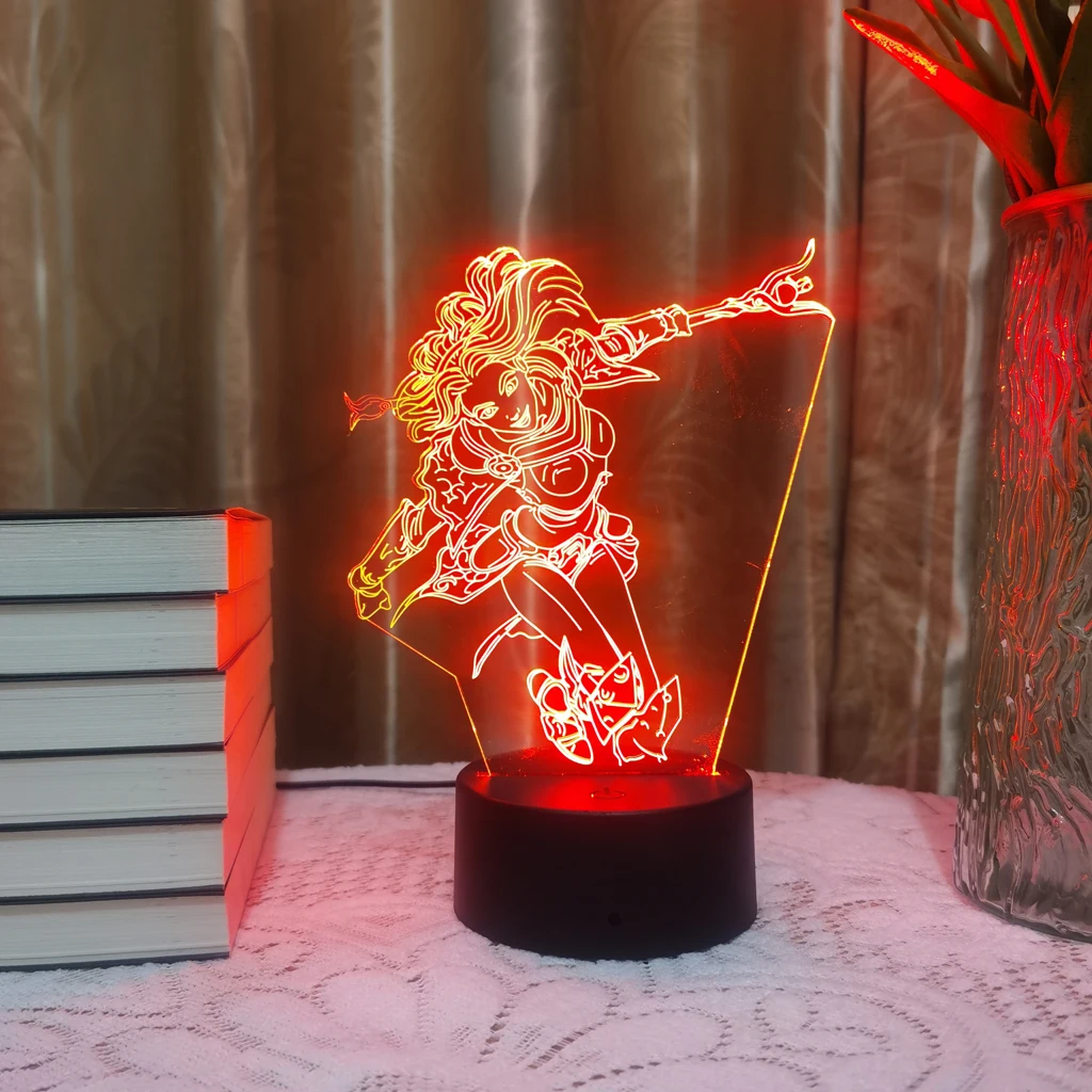 3D LOL League of Legends Game Figure LED Neon Night Light para Kid, Lâmpada Colorida, Decoração do Quarto Sentado, Presente de Natal, Luxanna Zed