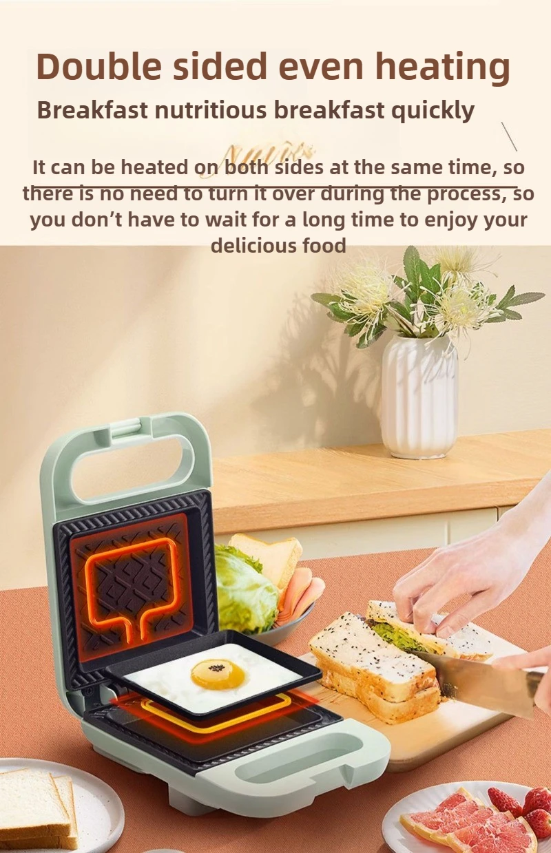 220 فولت المقلاة صانع الإفطار صانع الوافل الصغيرة التلقائي بالكامل المنزلية سهلة التنظيف على الوجهين طبق عميق صانع الساندوتشات