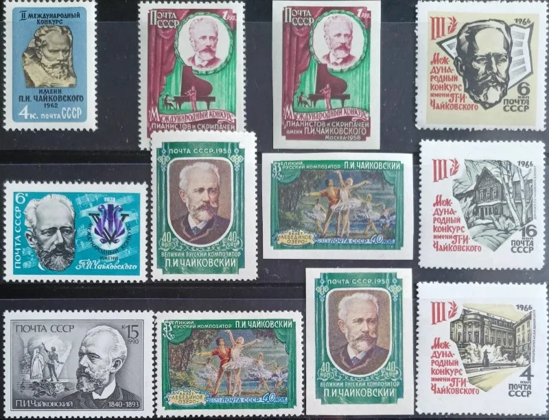 Timbres Poste Originaux pour Collection, MNH, 6 Ensembles, Total 12 Pcs, CCCP, 1958-90, Tchaïkovsky