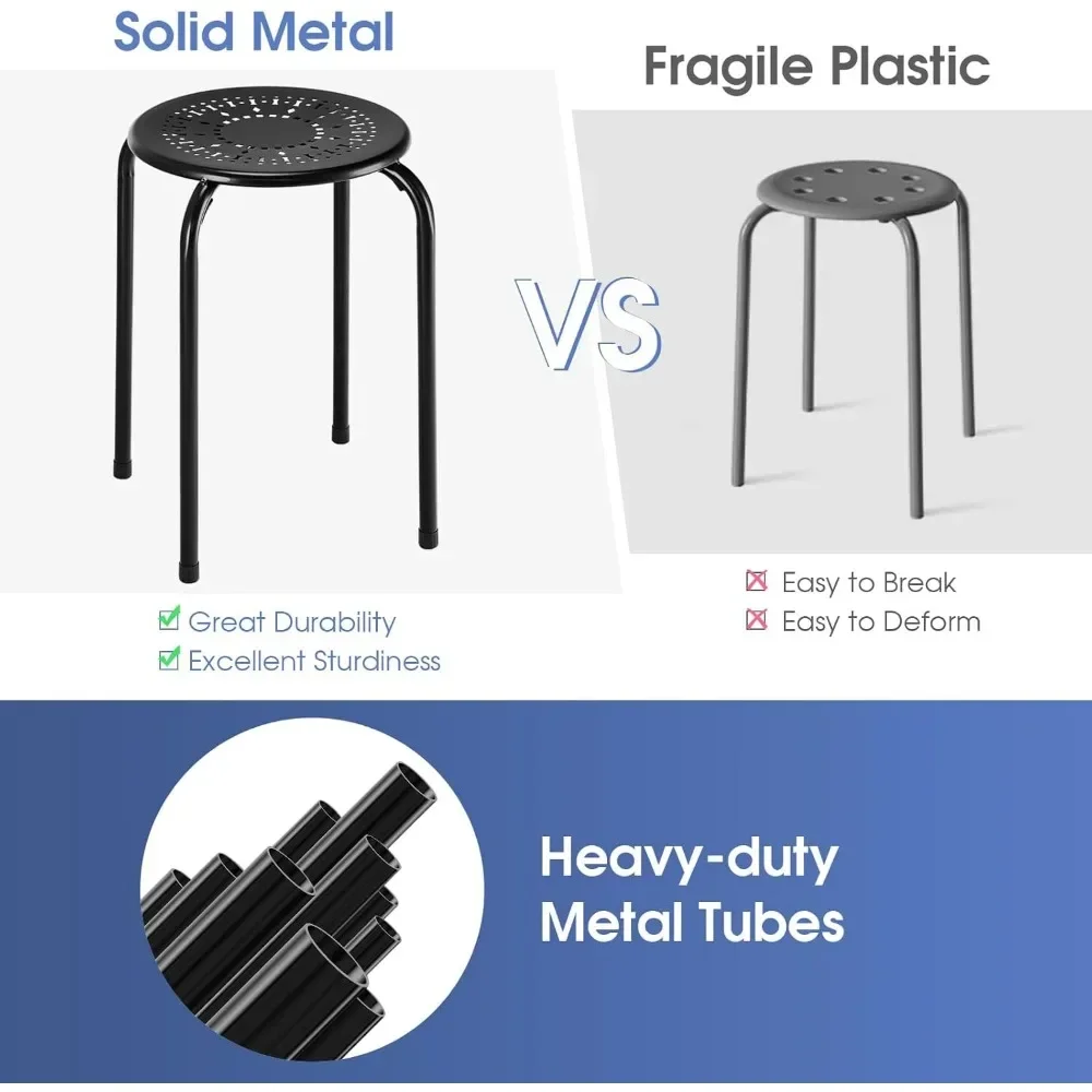 Stołki do układania w stosy, 6 sztuk, przenośne stołki barowe do układania w stosy, żelazne, okrągłe krzesła do gniazdowania, elastyczne siedzenia do domowego biura, szkoły