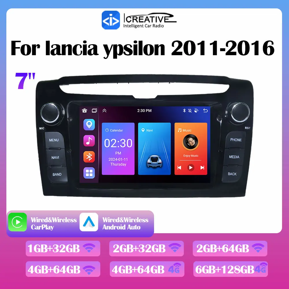 Autoradio Multimediale Per LANCIA YPSILON 2011-2016 Android 13 CarPlay Wifi GPS DSP Stereo di Navigazione Senza Fili Android Auto 1din