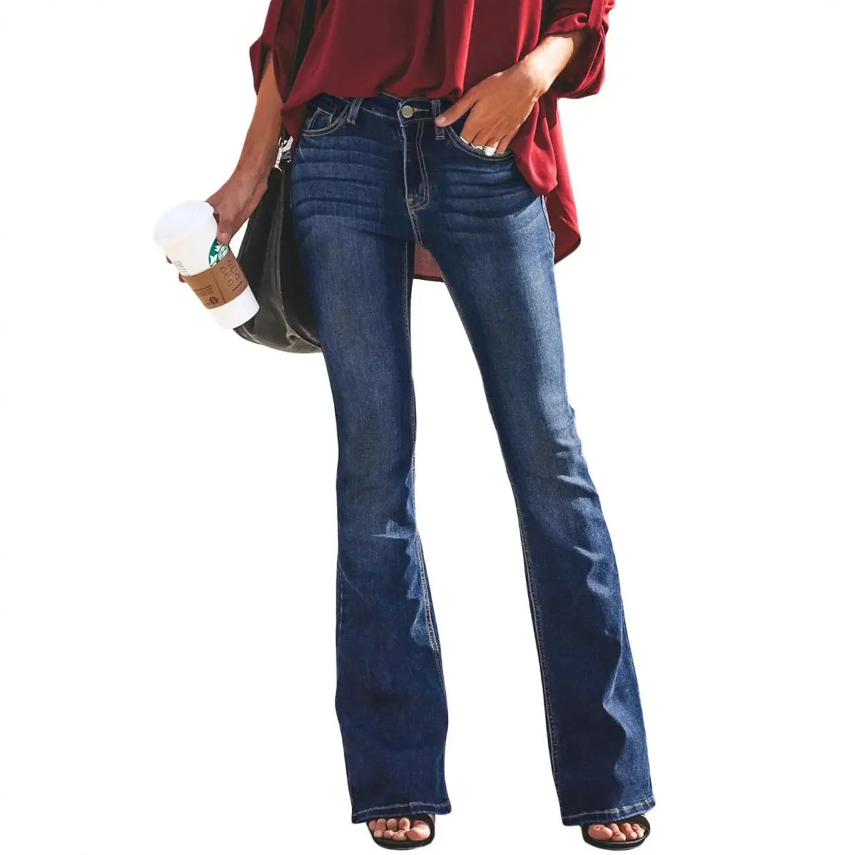 

Bell Bottom Jeans Combination Large Size Mid-Elastic Natural Waist Black Denim Pants Women's Fashion Winter Collection