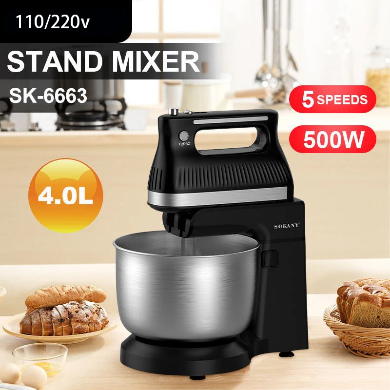 

Stand Mixer Blender Quiet Motor Cream Egg Whisk Whip Dough Kneader Kitchen Food 5-Speed 500W 4 L