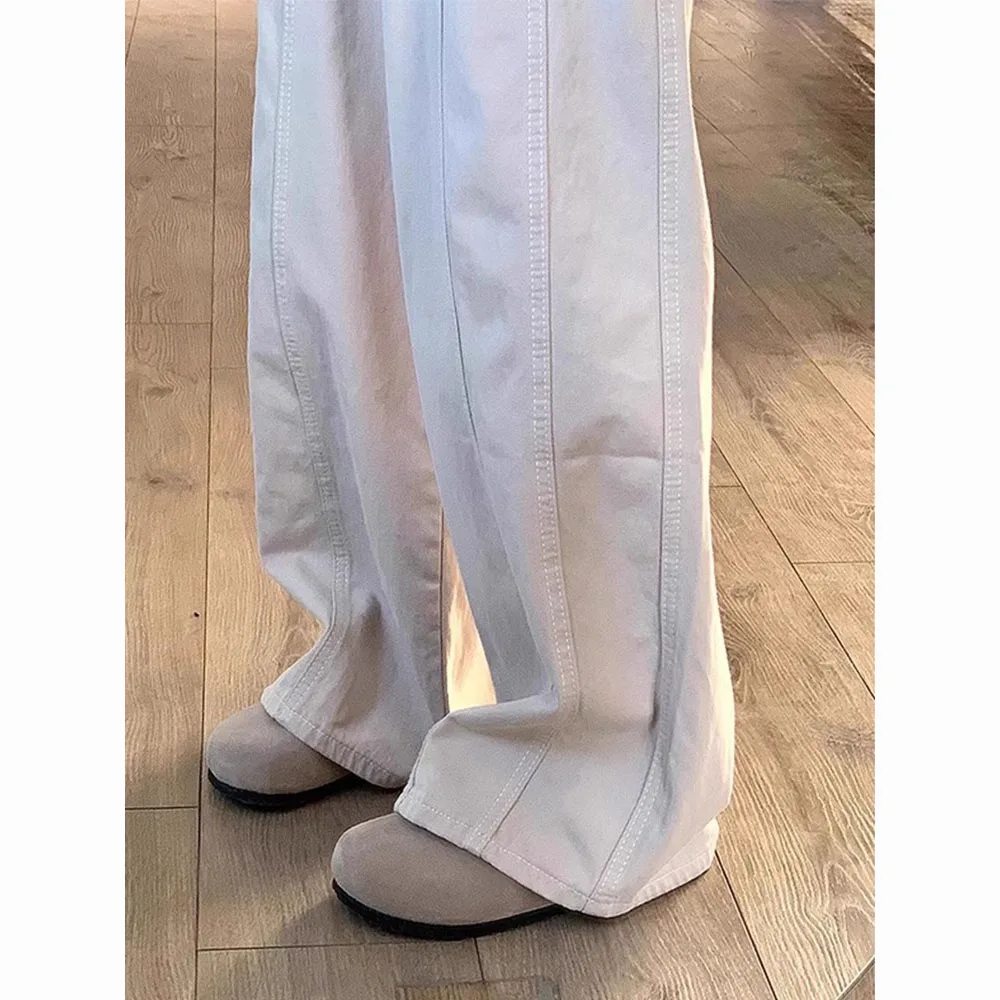 미국 하이 스트리트 스타일 와이드 레그 데님 진 여성용 루즈핏 하이웨이스트 슬림 스트레이트 롱 팬츠 가을 디자인