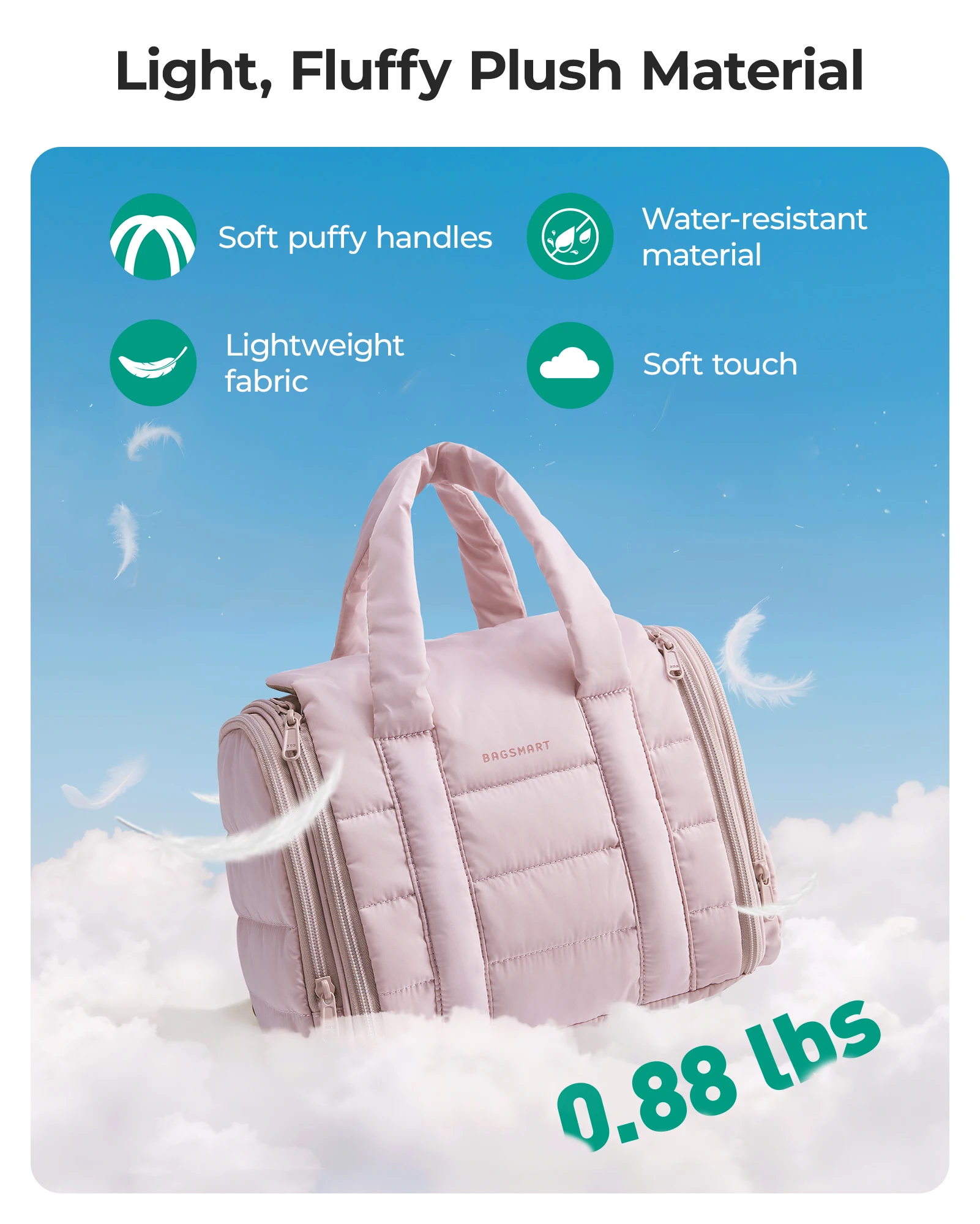 BAGSMART Borsa da toilette da donna con gancio per appendere Borsa cosmetica per trucco gonfio resistente all'acqua per accessori Contenitore per shampoo Toilette