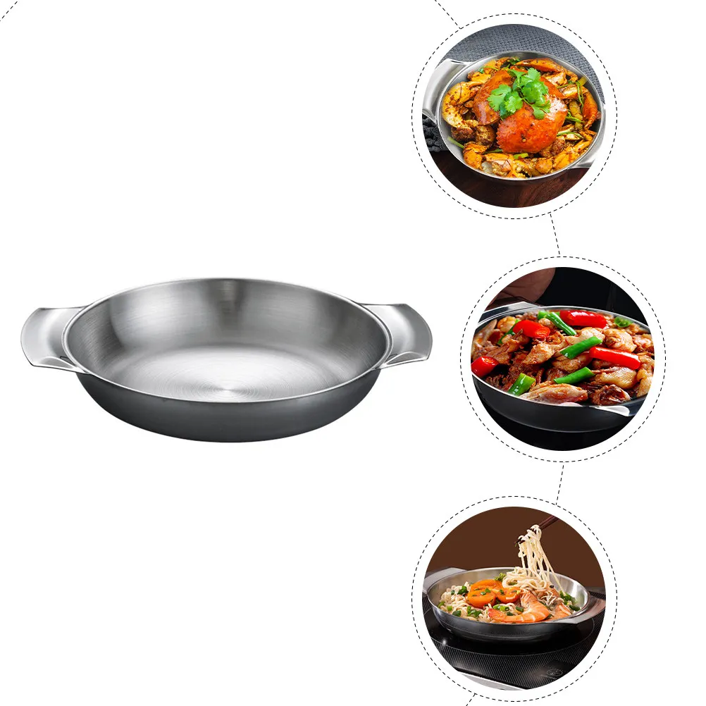Stainless Steel Pan 20cm Silver Double Handle Kitchen Cookware Vegetable Pan Home Cooking Pot For Home Griddle