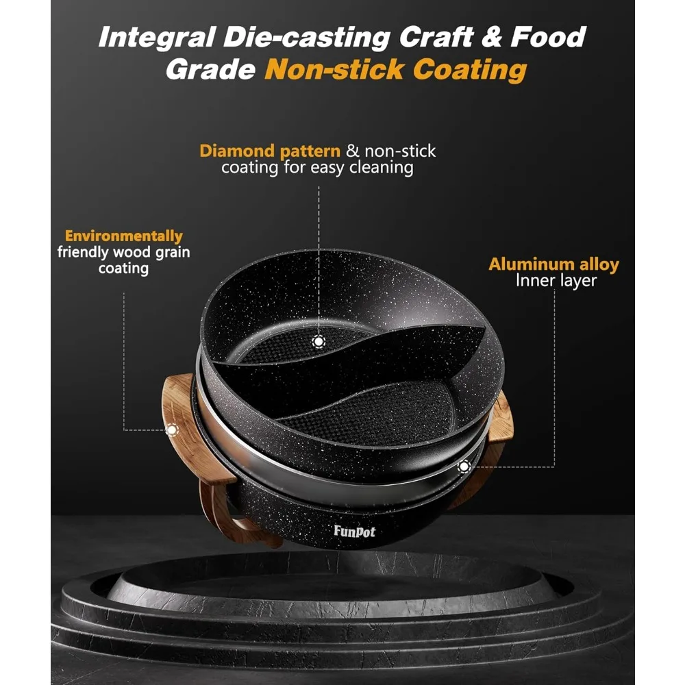 Panela quente elétrica com divisor, panela antiaderente de sabor duplo de 6L, controle de temperatura, grande capacidade de 6 litros, adequada para 6-12