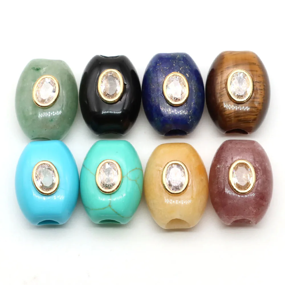 Barrel Shape Natural Stone Beads Inlaid Zircon Big Hole Loose Spacer Bead For Diy Jewelry Accessories 20x15mm