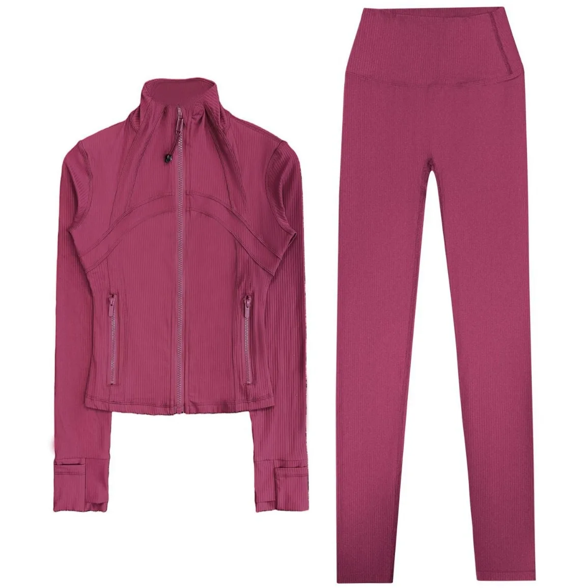 Lemon Womens Gym set Cropped Ribbing long sleeves jackets Ribbing Yoga Pants Breathable Fitness training  jackets leggings