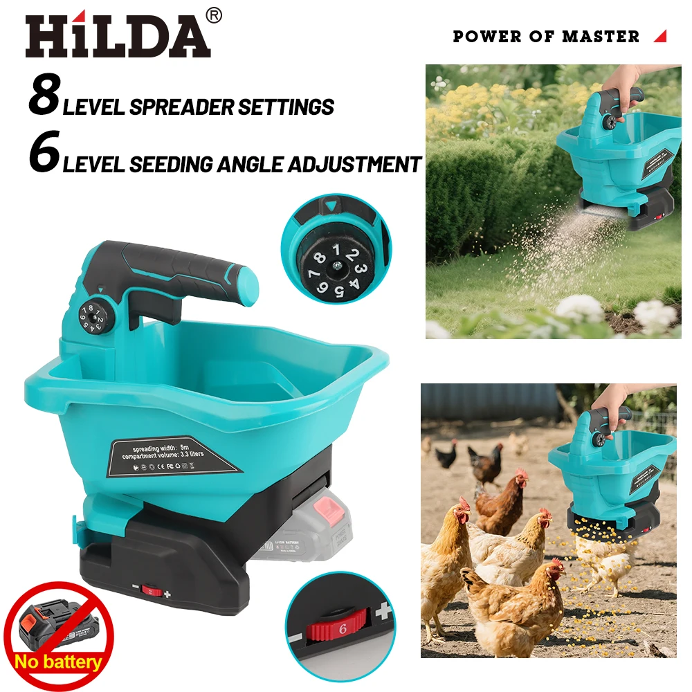 HILDA Electric Seeder 6 Gears Handheld Automatic Fertilizer Spreader Rechargeable Garden Power Tools Agricultural Large Capacity