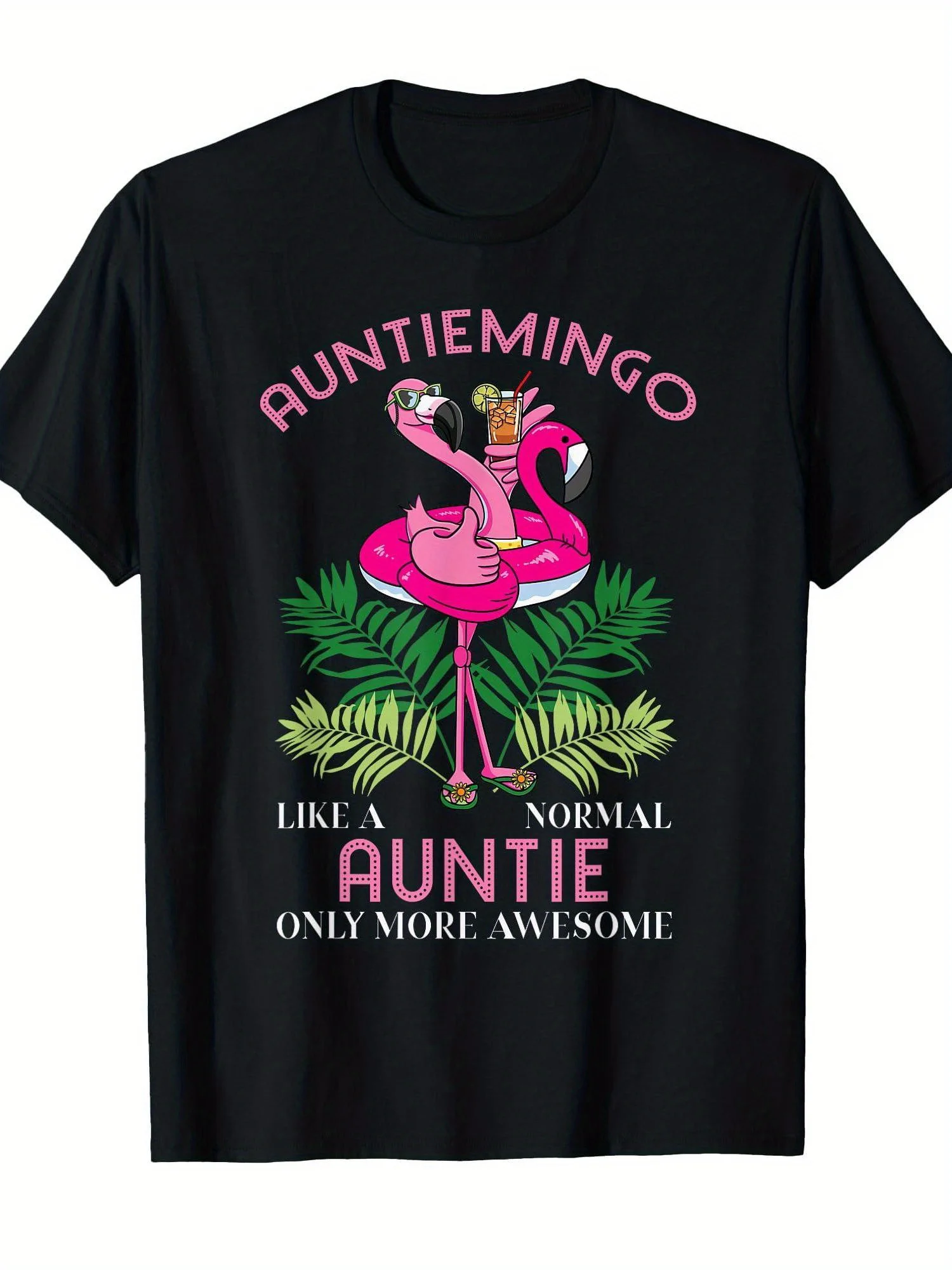 Auntie's flamingo enthusiast T-shirt - 100% pure cotton round-neck short-sleeved shirt