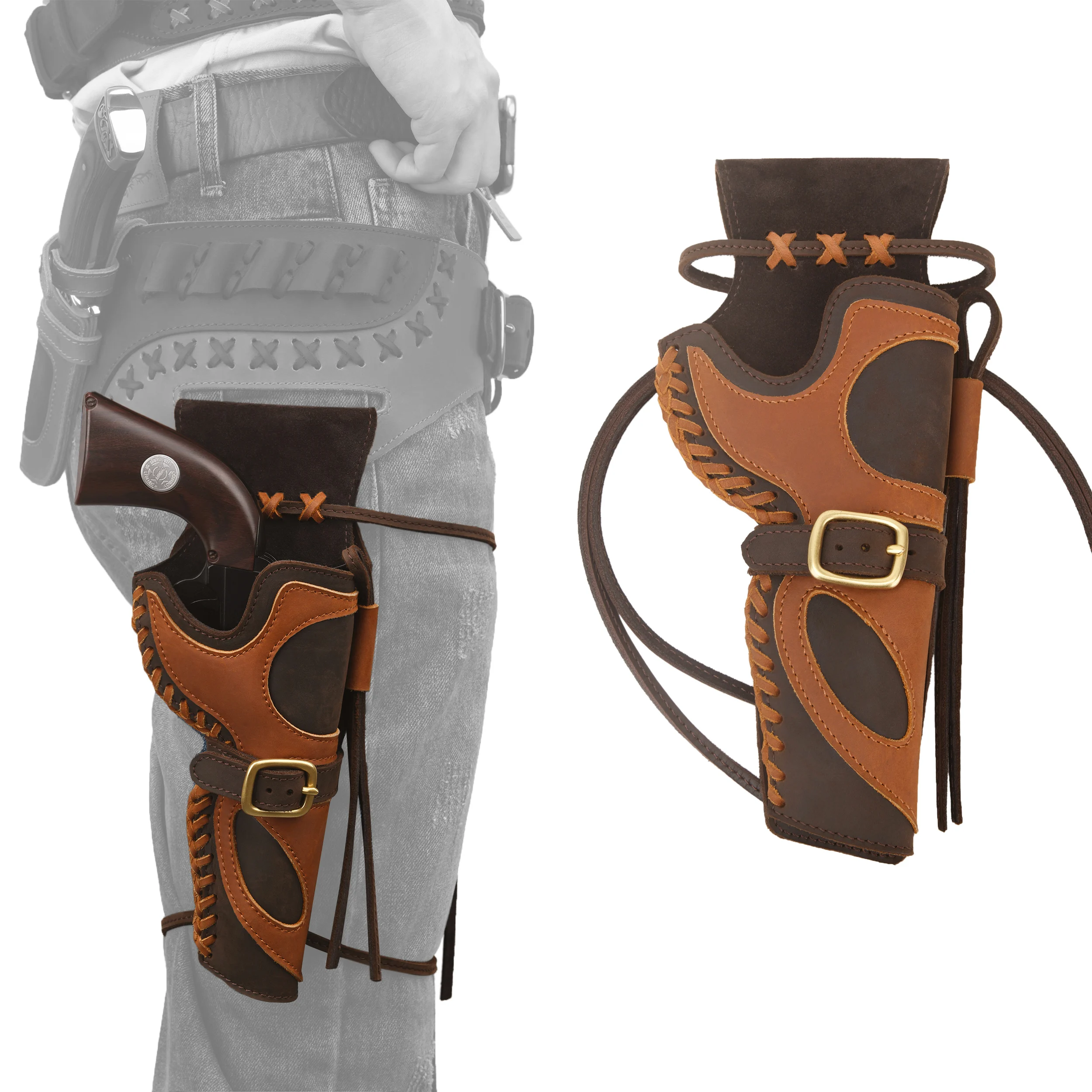 

Cowboy Hunting Leather Revolver Holster Western Holsters Handemade Gun Cover for Ambidextrous