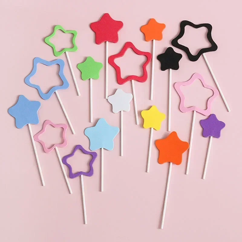 16pcs Chroma Star Cake Topper Hollow Pink Wedding Cake Decorating Personality Boys Girls Baby Birthday Party Cupcakes Toppers