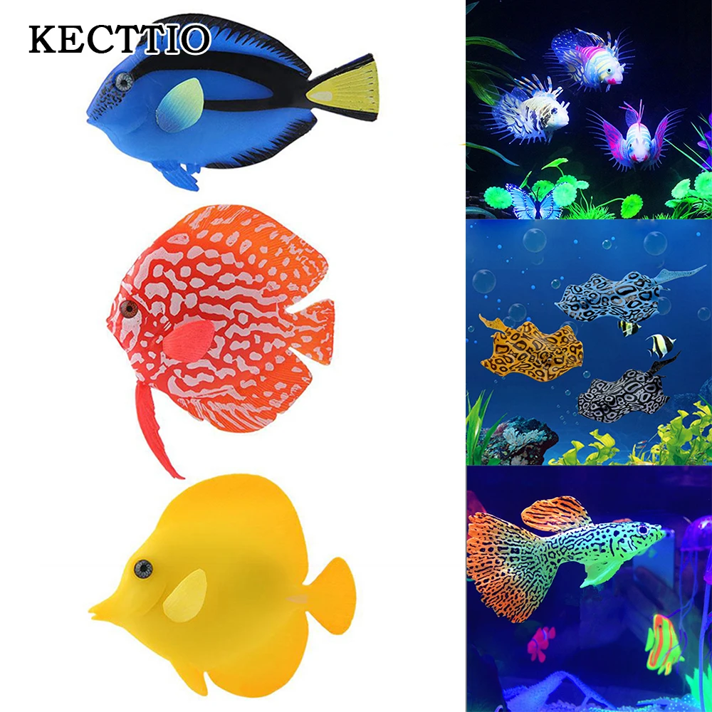 Artificial Fish Glow In Dark Silicone Artificial Aquarium Hippocampus Ornament Fish Tank Jellyfish Decor New Simulation Animal