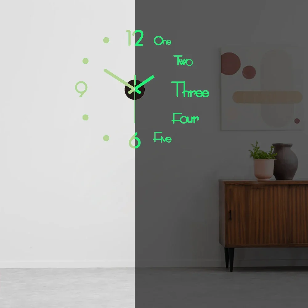 Frameless Wall Clock DIY 3D Luminous Digital Clock Wall Stickers Mute Clock for Living Room Bedroom Office Wall Decor