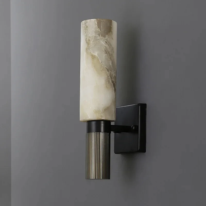 Natural Stone Alabaster Copper Wall Lamp Living Room Luxury Marble Sconce Creative Bedroom Bedside Mounted LED Light Fixture