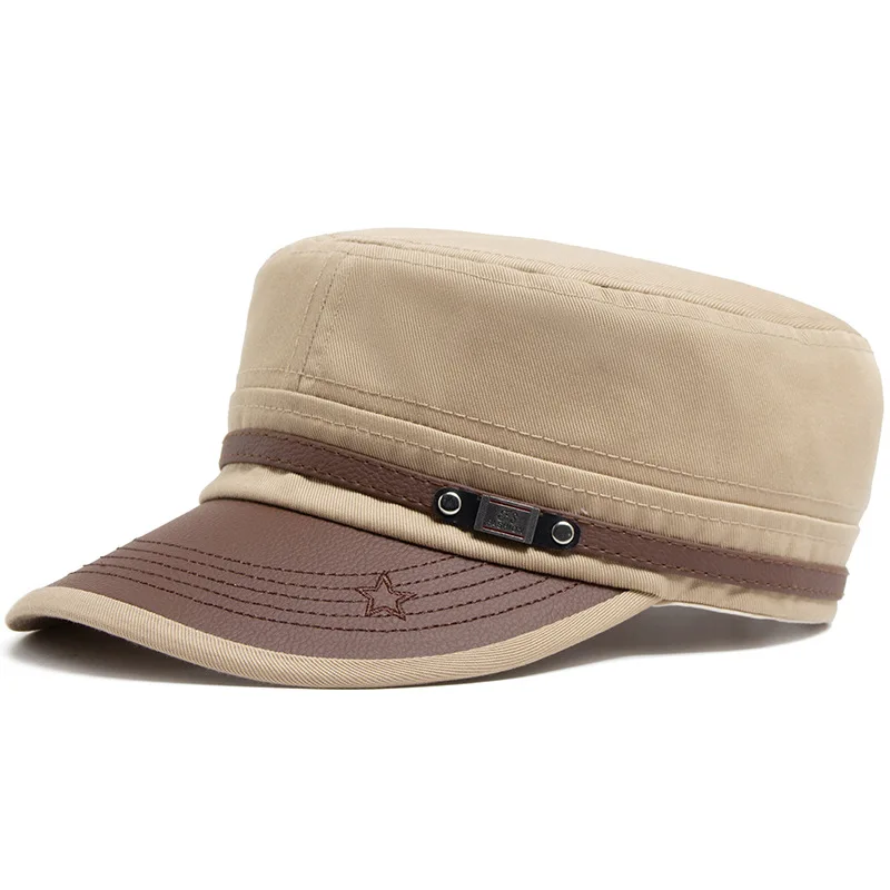 Customized Printed Logo Retro Leather Design Hat Brim Flat Top Caps Men And Women Fashion Embroidered Pentagram Duck Tongue Hats