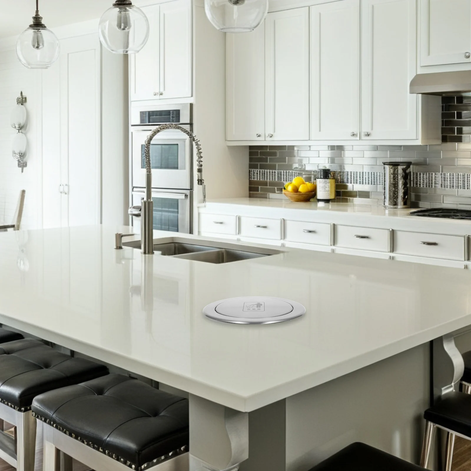 

Recessed Countertop Trash Bin Lid Stainless Steel Flip Top for Kitchen Bathroom Easy Installation Swing Flap Garbage Can Cover