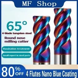 Carboneto sólido Raio de canto Fresas, Usinagem de superfície, Nano Blue Revestimento, Ferramentas CNC, R0.5, R0.2, R1, R2, 8, HRC65, 4 flautas