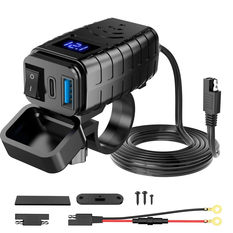 

Новое USB-зарядное устройство для мотоцикла с быстрой зарядкой PD3.0 30W и QC3.0 18W, цифровым вольтметром и выключателем