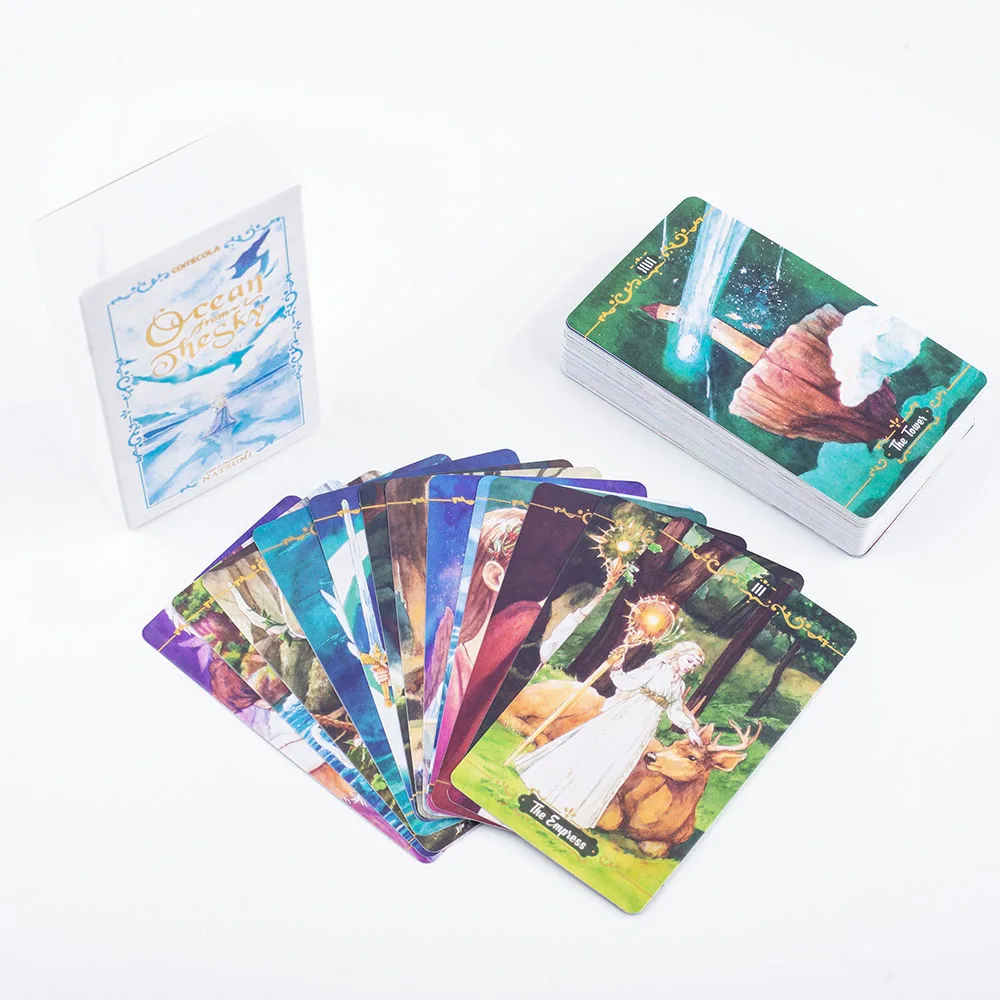 Hand-Painted Watercolor Tarot Deck - Ocean From The Sky 78 Cards 10.3*6cm for Meditation & Intuitive Guidance