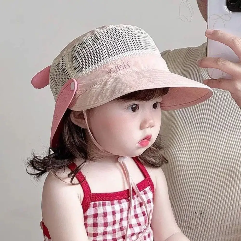 

New Adjustable Chin Strap Sun Hat Wide Brim Breathable Bucket Hat UV Protection Cartoon Beach Cap For 1-6 Years Boys Girls