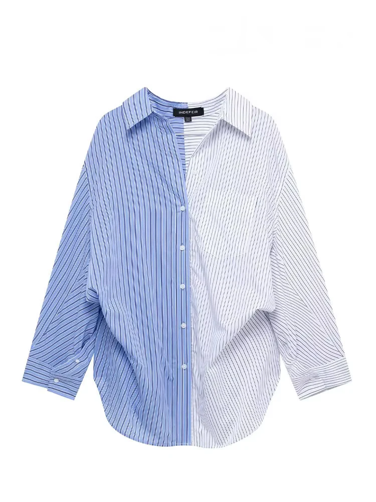 HH femmes mode polyvalent rayé à manches longues 8 couleurs chemise femme nouvelle épissage revers ample simple boutonnage chemises décontractées