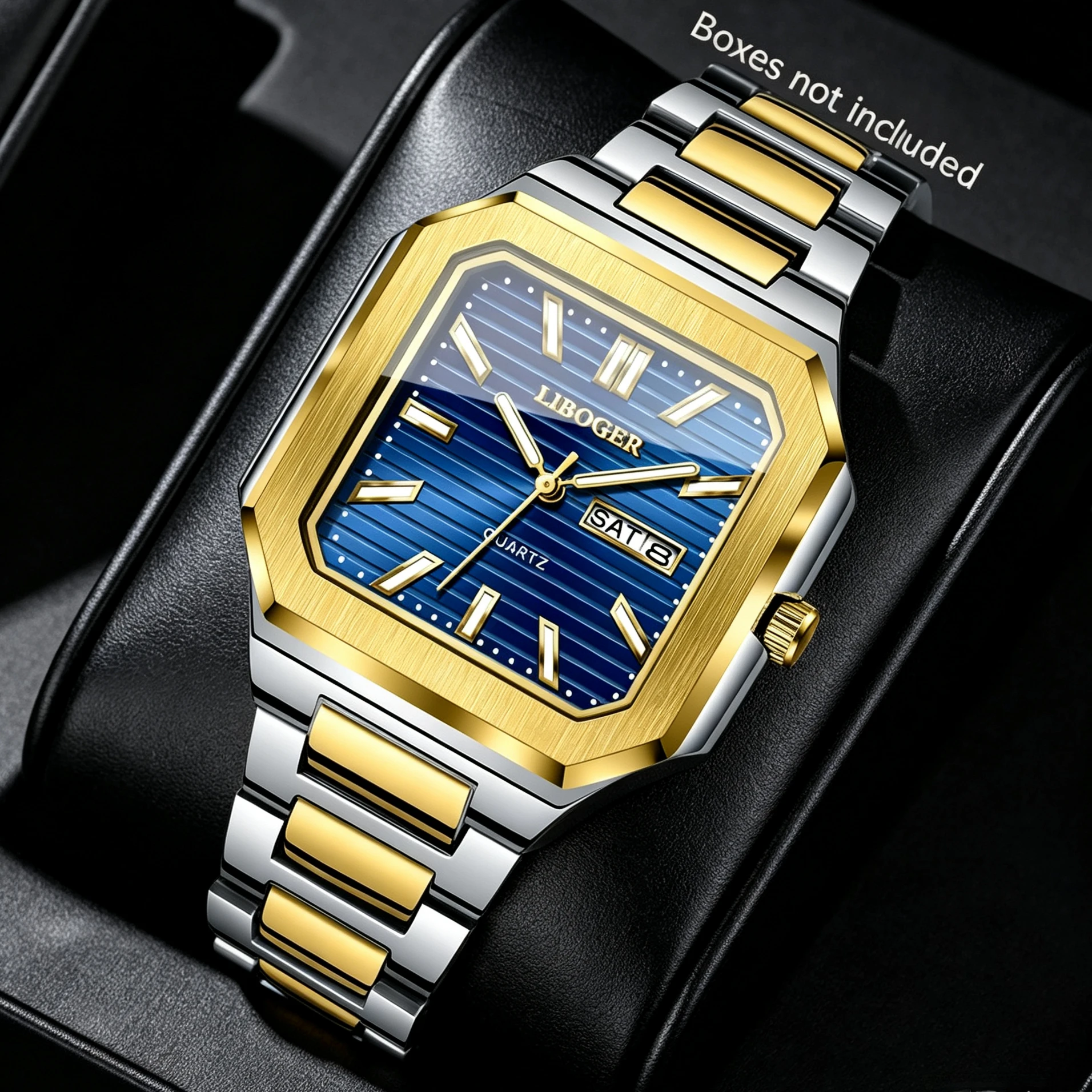 Luxury Stainless Steel Strap Men Business Watches Fashion Square Date Display Quartz Wristwatch Relogio Masculino（Without Box）