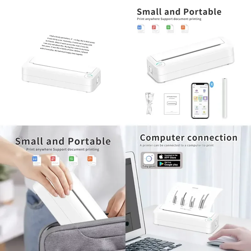 A4 Blue Tooth Wireless Mini Printer Thermal Label Printer Portable Business Document Printing Machines Usb X8 Mobile Printer