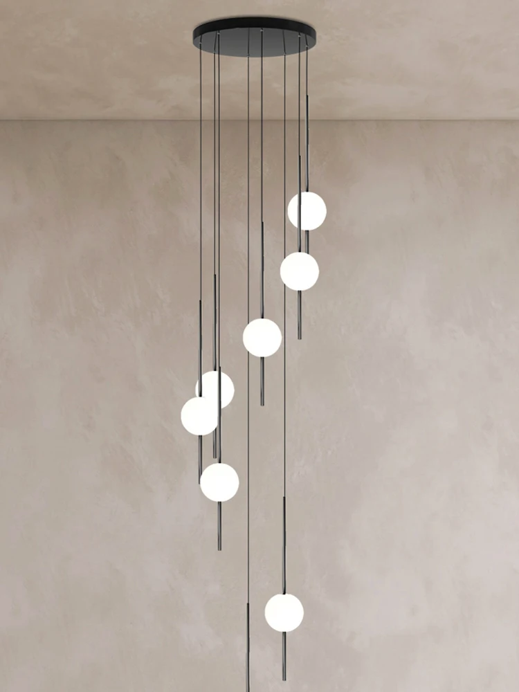 Nordic Glass Ball Chandeliers Modern Stair Pendant light for Villa Loft Hotel Lobby Living Room led Magic Bean Pendant lamp image 4