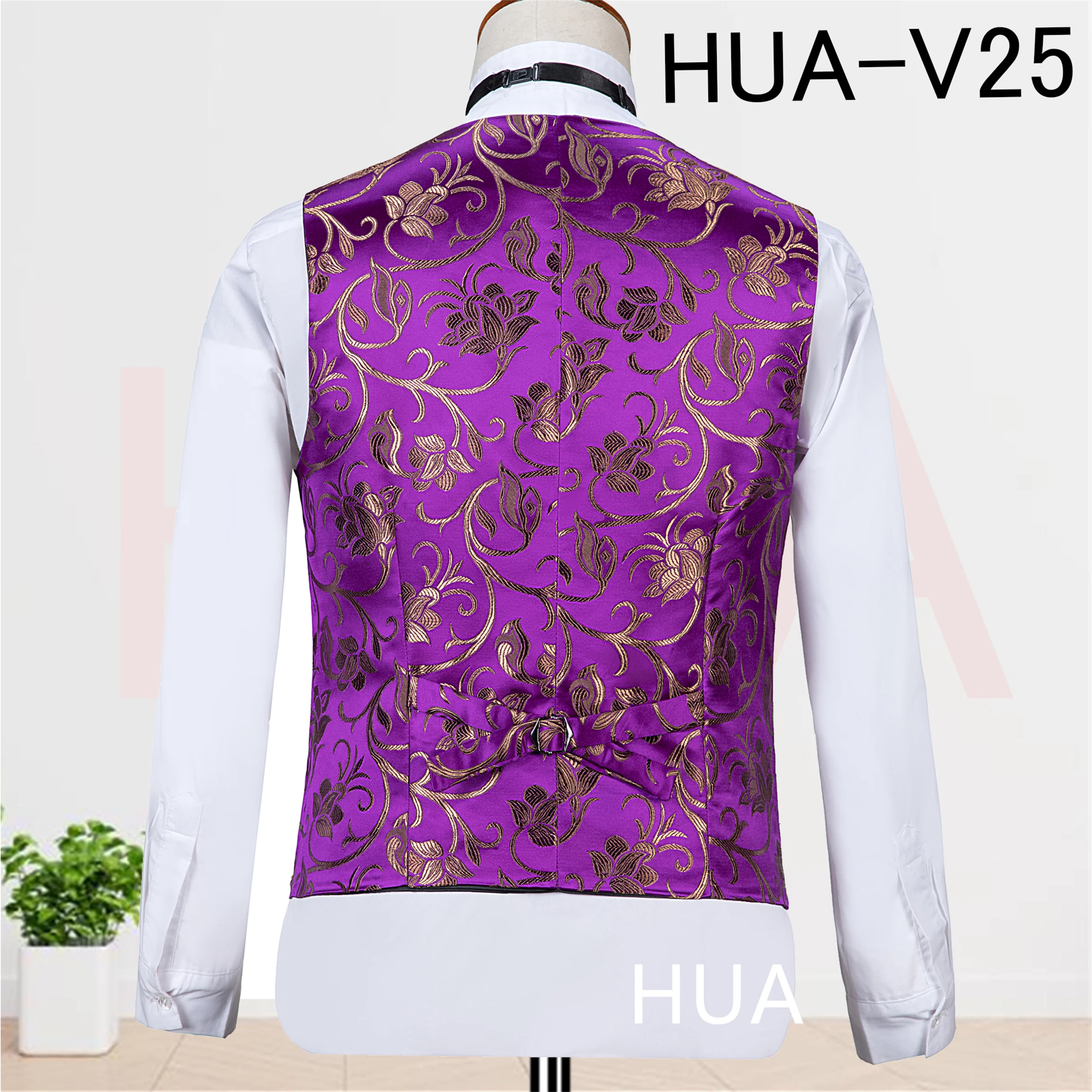 Thorndike 2026 High Quality Purple Brocade Men Vest Golden Floral Patterns Waistcoat Sleeveless Jacket Formal Party Men Vest